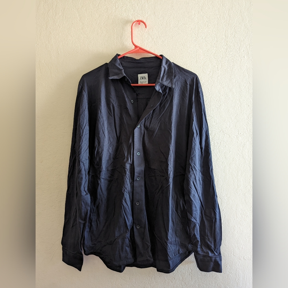 Zara Men's black button up collared top size M medium